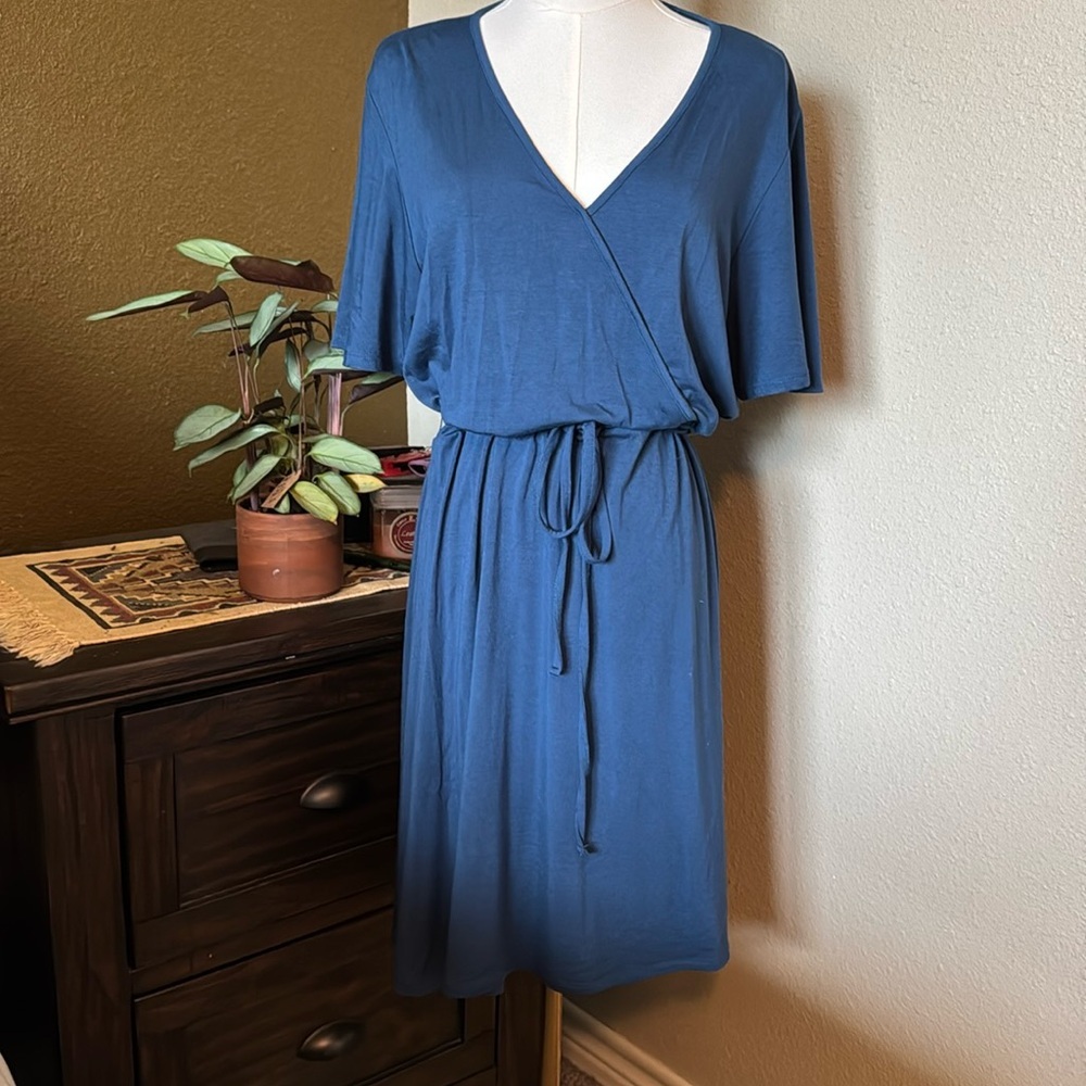 Light Navy Blue Tie Waist Dress